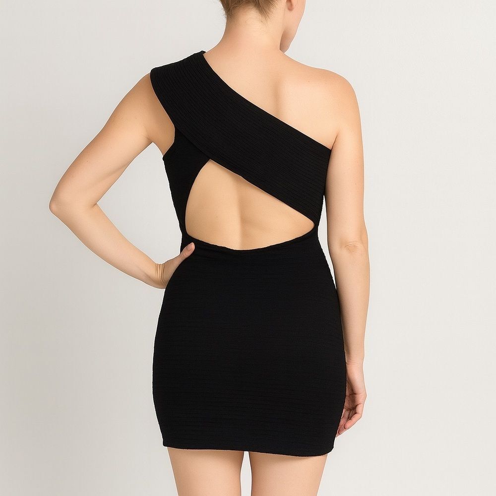 asos One Shoulder Cocktail Party Open Back Mini Dress Black Small Medium 6